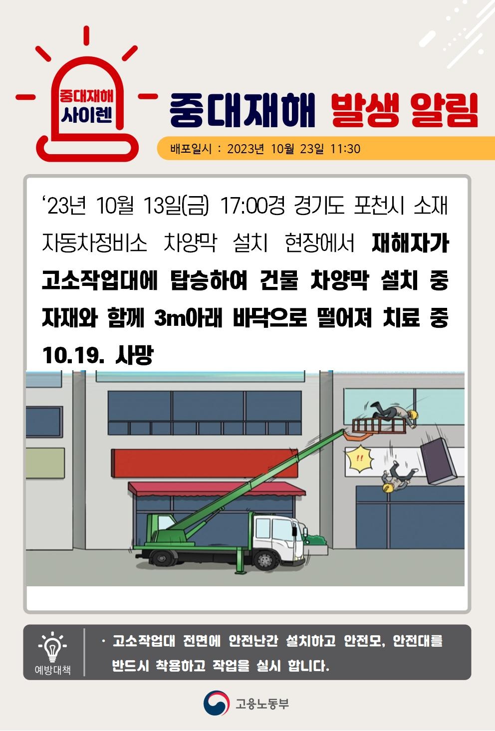 23년10월13일(금) 경기도 포천시 중대재해 발생 대표이미지