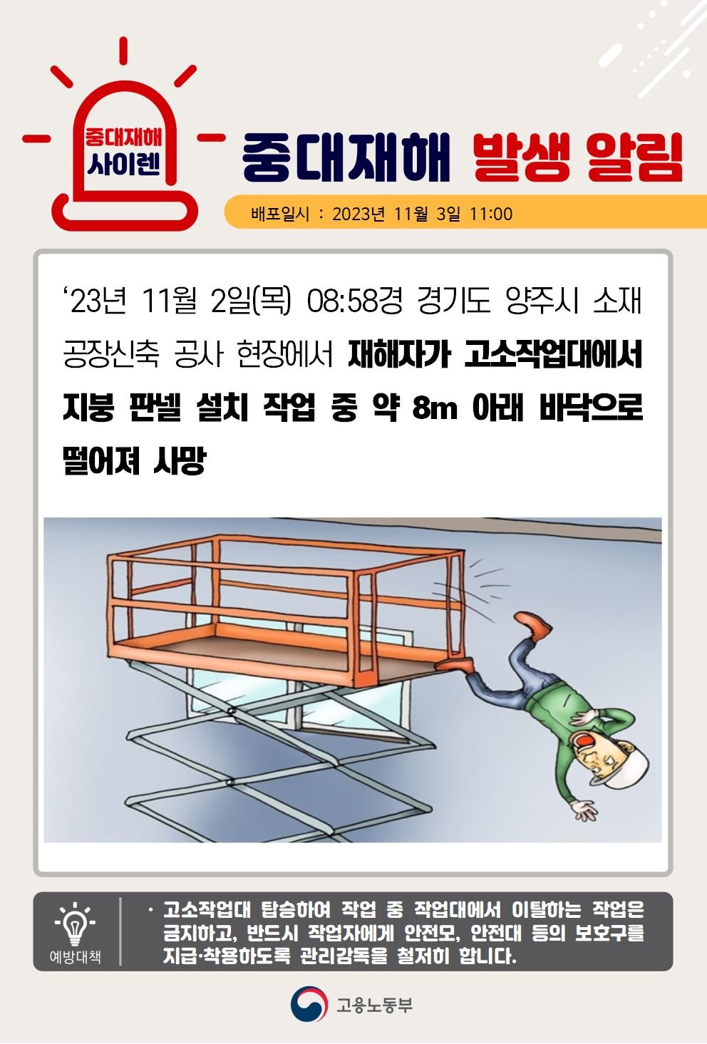 23년11월2일(목) 경기도 양주시 중대재해 발생 대표이미지