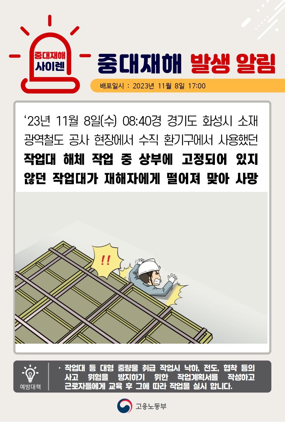 23년11월8일(수) 경기도 화성시 중대재해 발생 대표이미지